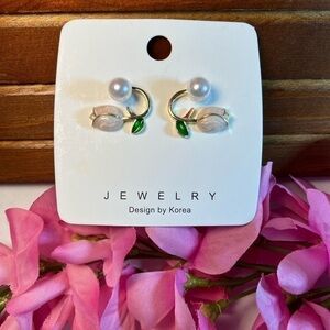 Women’s fashion jewelry pierced earrings, flower artificial pearl & tulip.
